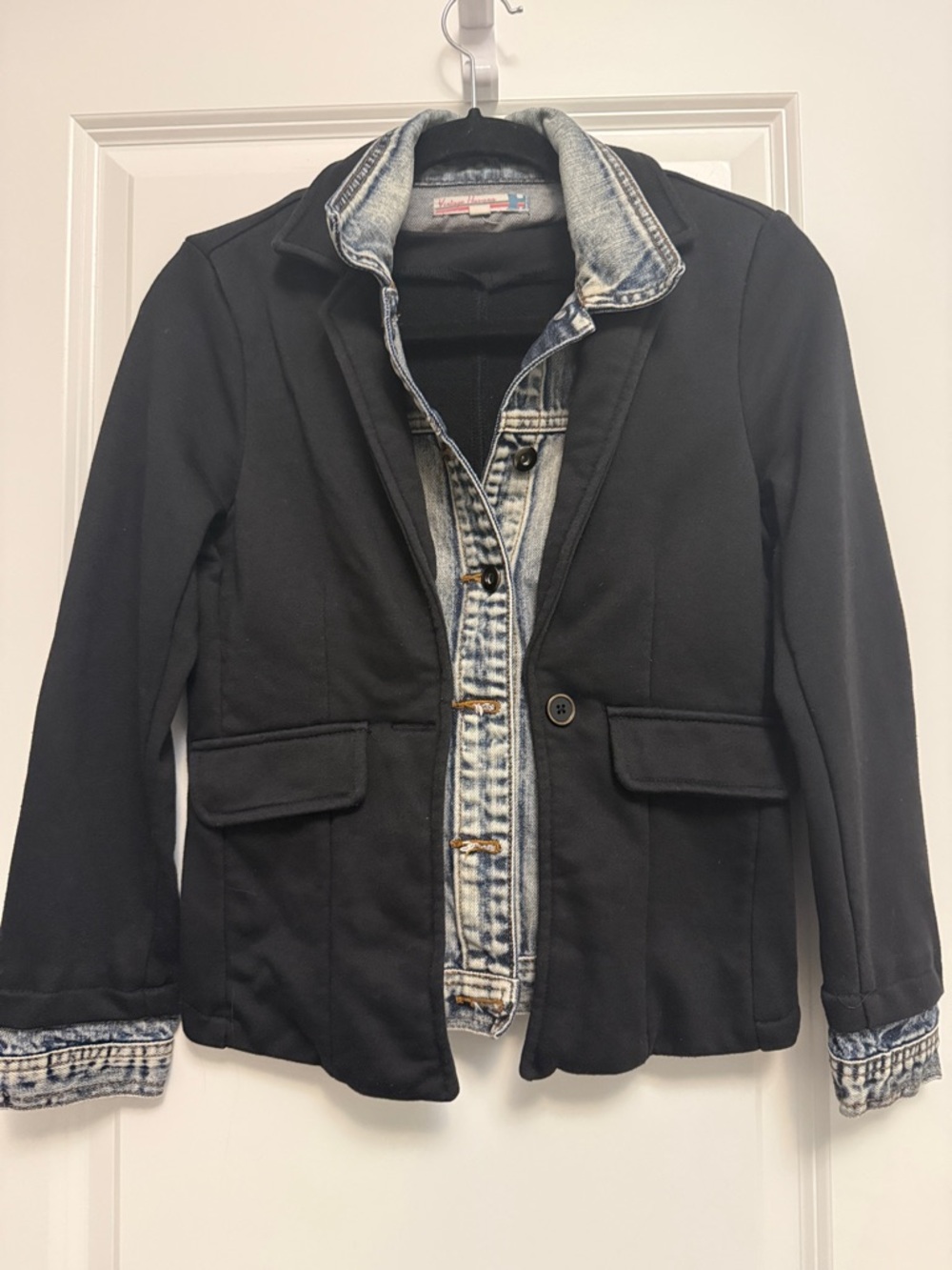 Vintage Havana Black Jacket with Light Denim Trim